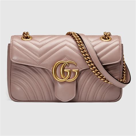 Dusty Pink Leather GG Marmont Small Matelassé Shoulder Bag.